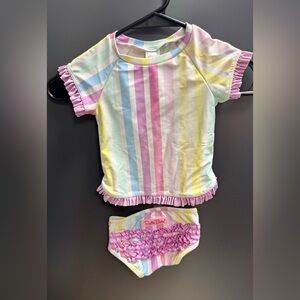 Ruffle Butts Pastel Stripe Rash Guard Set
Size: 12–18 Months